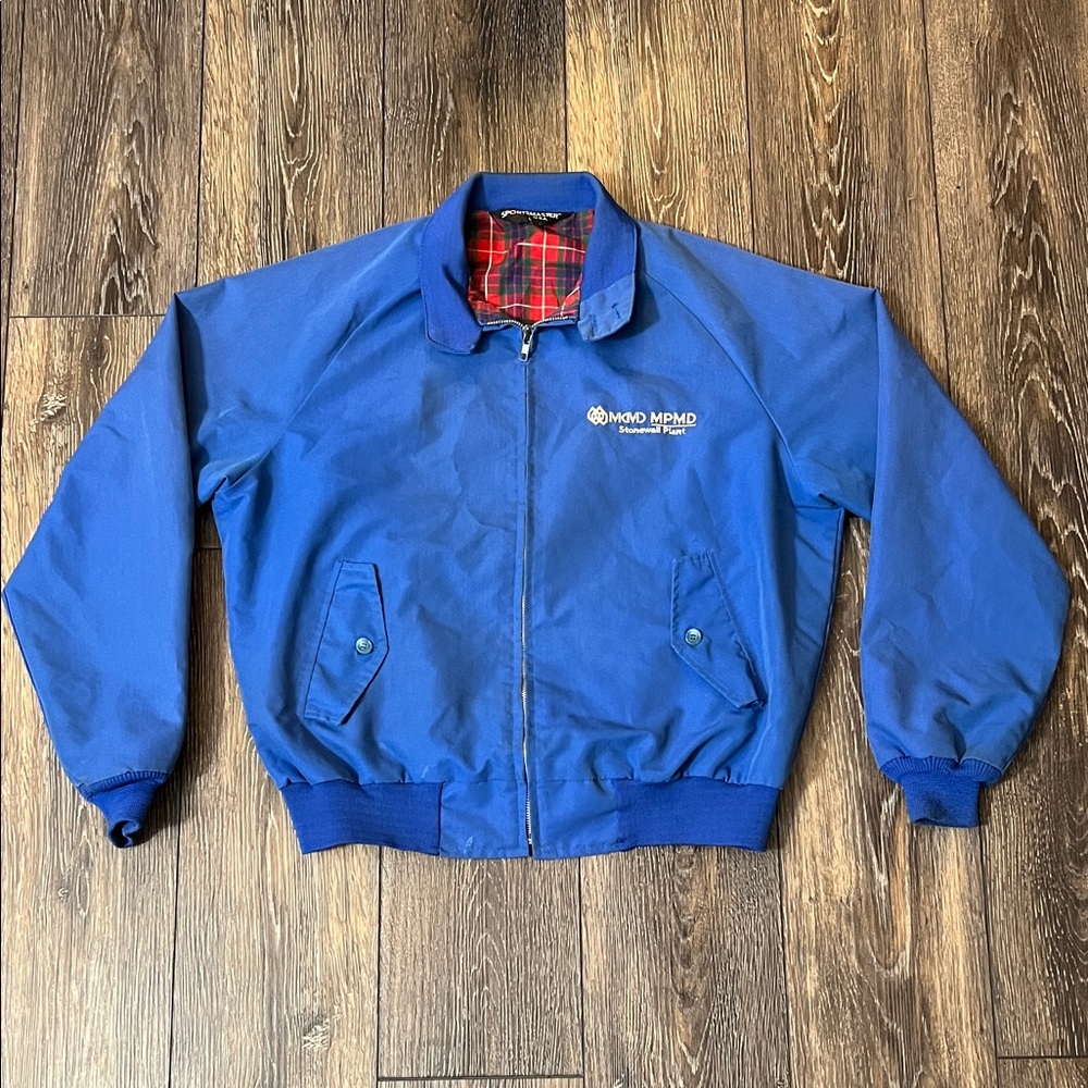 Vintage Sportsmaster Blue Flannel Lined Zip Up Jacket Mens Large Made In USA